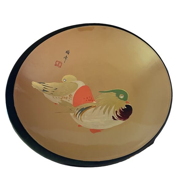 Vintage Japanese Bird & Bamboo Lacquer Plate Chopstick Boxed Set - Picture 2 of 7